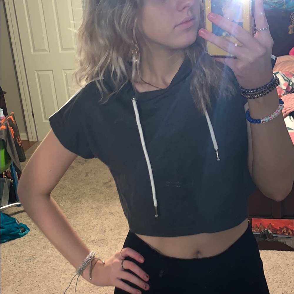 Grey hoodie crop top